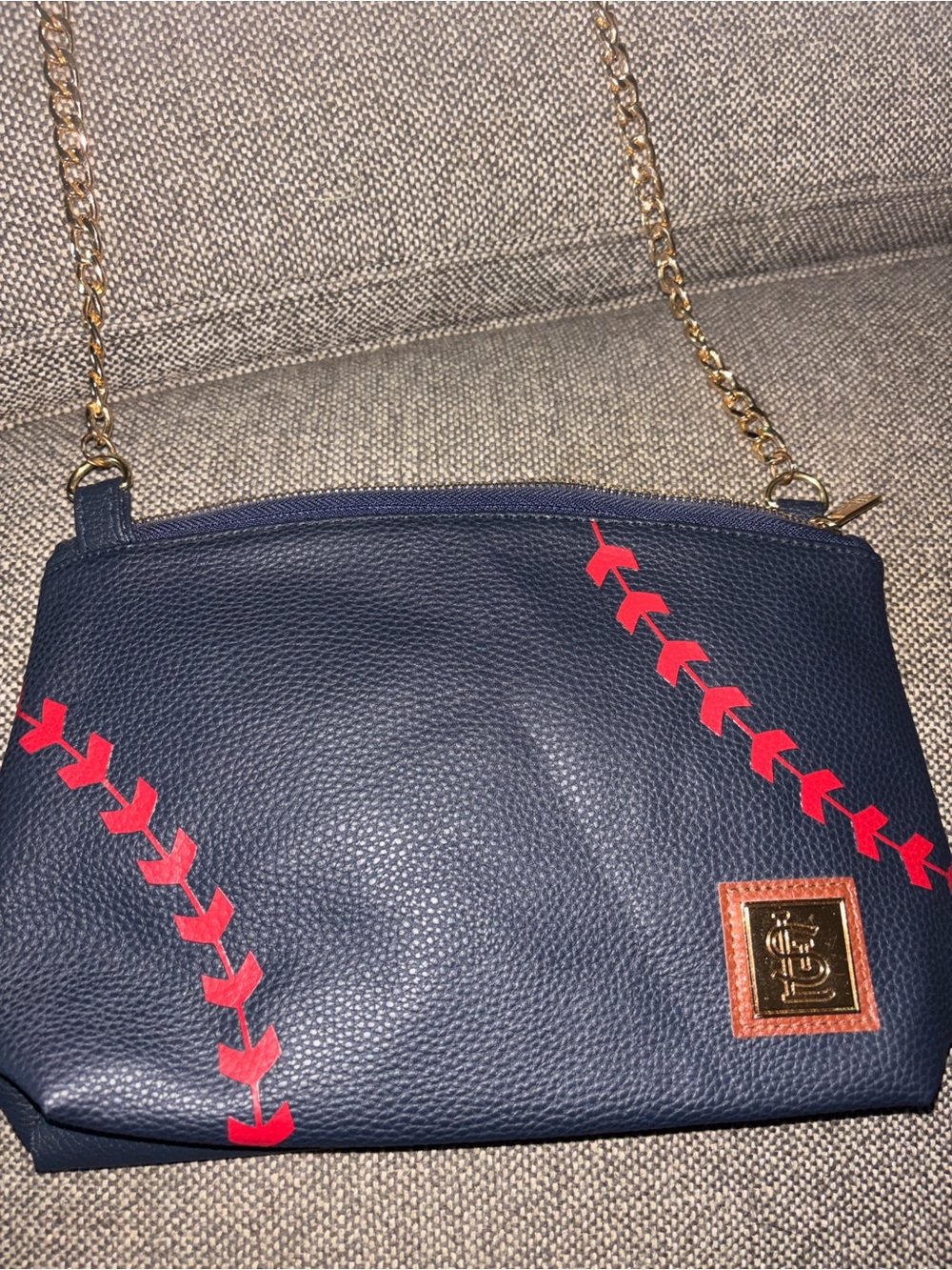 St Louis Cardinals Navy Leather Crossbody with Baseball Red  Stitching Accent